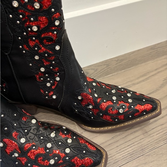 Black Cowgirl Boots Ankle Booties Rhinestone Sparkly Western Cowboy Boots Size 9 - Picture 2 of 9